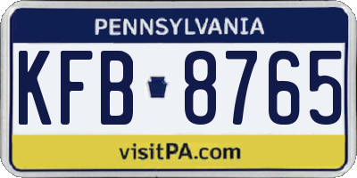 PA license plate KFB8765