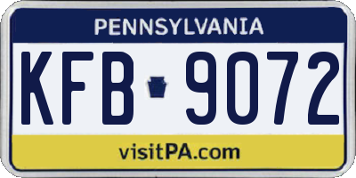 PA license plate KFB9072