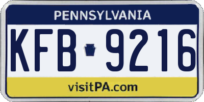PA license plate KFB9216