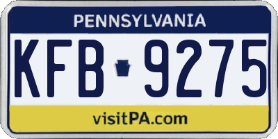 PA license plate KFB9275