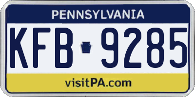 PA license plate KFB9285