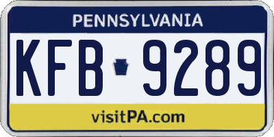 PA license plate KFB9289