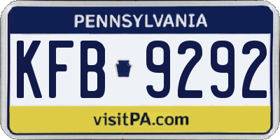 PA license plate KFB9292