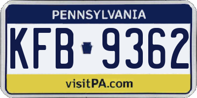 PA license plate KFB9362