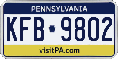 PA license plate KFB9802