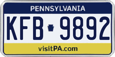 PA license plate KFB9892