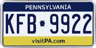 PA license plate KFB9922