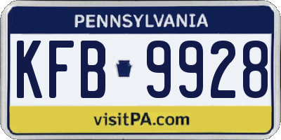 PA license plate KFB9928