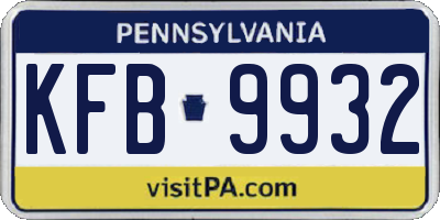 PA license plate KFB9932