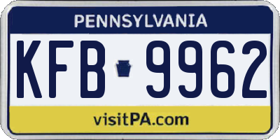 PA license plate KFB9962