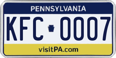 PA license plate KFC0007