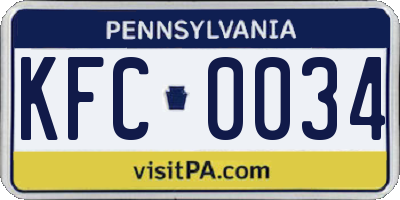 PA license plate KFC0034
