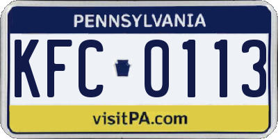 PA license plate KFC0113