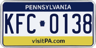 PA license plate KFC0138
