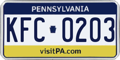 PA license plate KFC0203