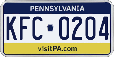 PA license plate KFC0204