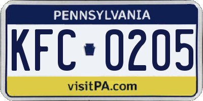 PA license plate KFC0205