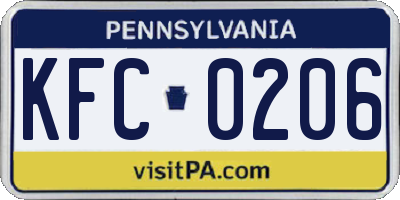 PA license plate KFC0206