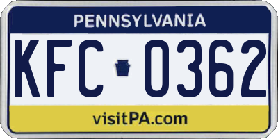 PA license plate KFC0362