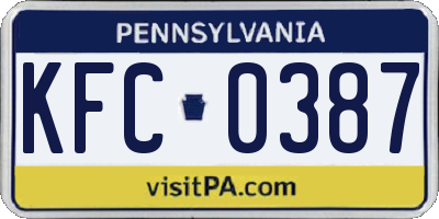 PA license plate KFC0387