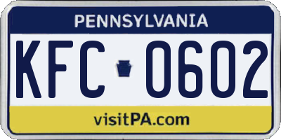 PA license plate KFC0602