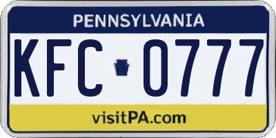 PA license plate KFC0777
