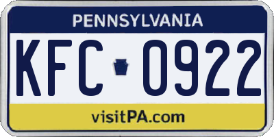 PA license plate KFC0922
