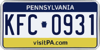 PA license plate KFC0931