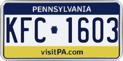PA license plate KFC1603