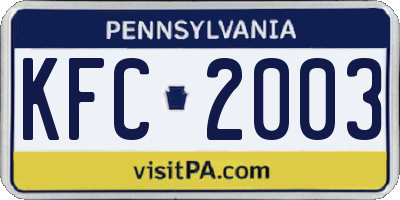 PA license plate KFC2003