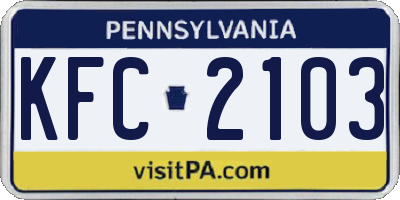 PA license plate KFC2103