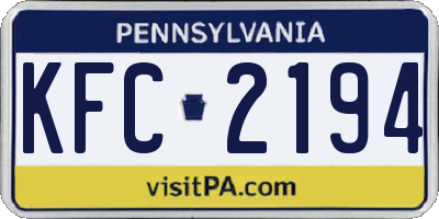 PA license plate KFC2194