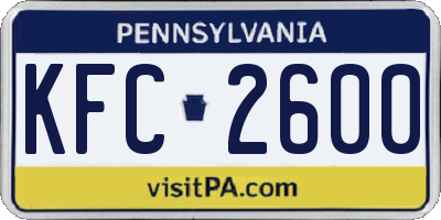 PA license plate KFC2600