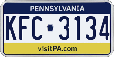 PA license plate KFC3134