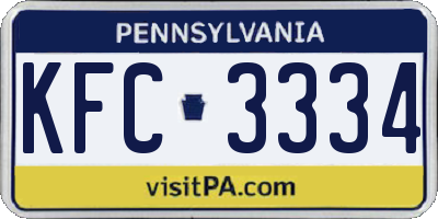 PA license plate KFC3334