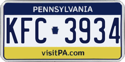 PA license plate KFC3934