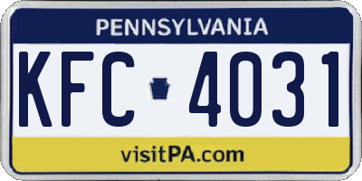 PA license plate KFC4031