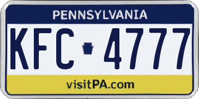 PA license plate KFC4777