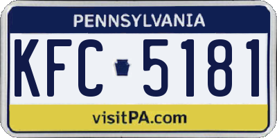 PA license plate KFC5181