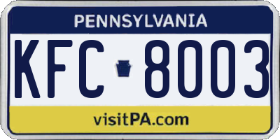 PA license plate KFC8003