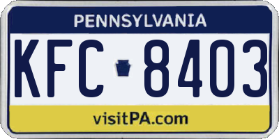 PA license plate KFC8403