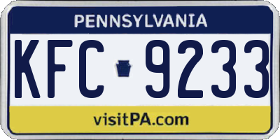 PA license plate KFC9233