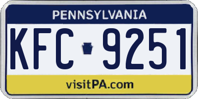 PA license plate KFC9251