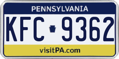 PA license plate KFC9362