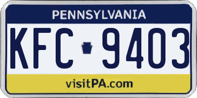 PA license plate KFC9403