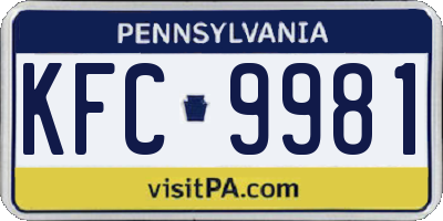 PA license plate KFC9981