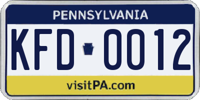 PA license plate KFD0012