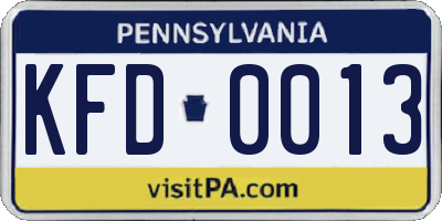 PA license plate KFD0013