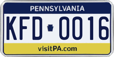 PA license plate KFD0016