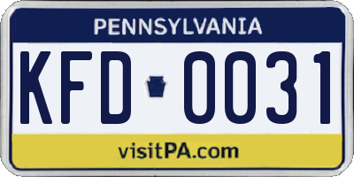 PA license plate KFD0031